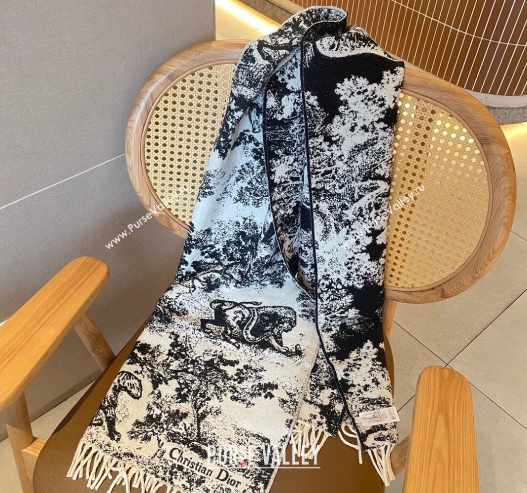 Dior Toile de Jouy Long Scarf 45x190cm Black 2023 1123 (XMN-231123041)