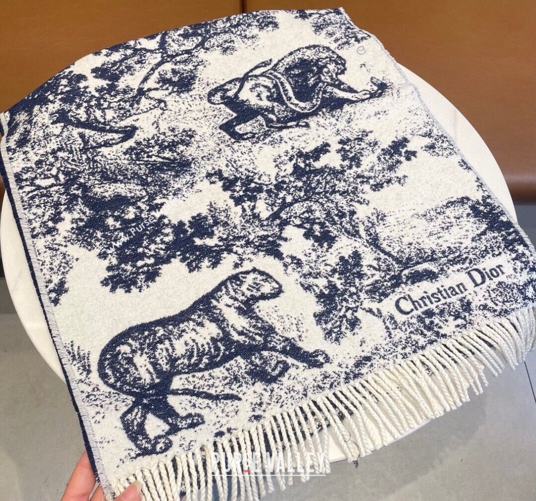 Dior Toile de Jouy Long Scarf 45x190cm Blue 2023 1123 (XMN-231123043)