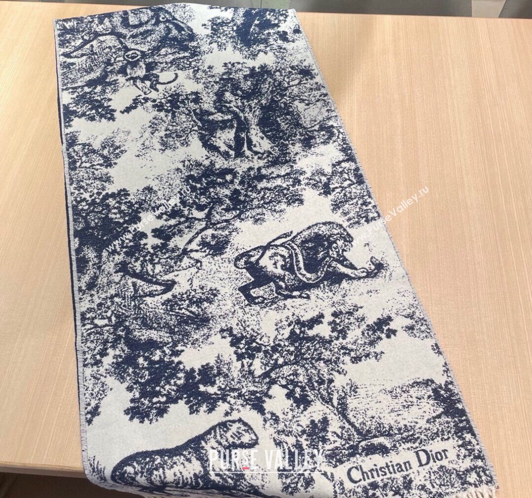 Dior Toile de Jouy Long Scarf 45x190cm Blue 2023 1123 (XMN-231123043)