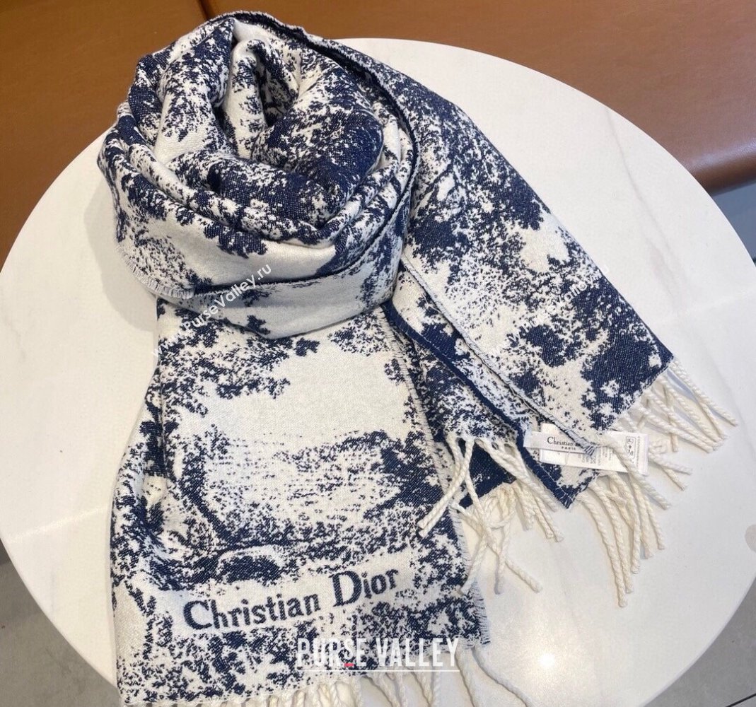 Dior Toile de Jouy Long Scarf 45x190cm Blue 2023 1123 (XMN-231123043)