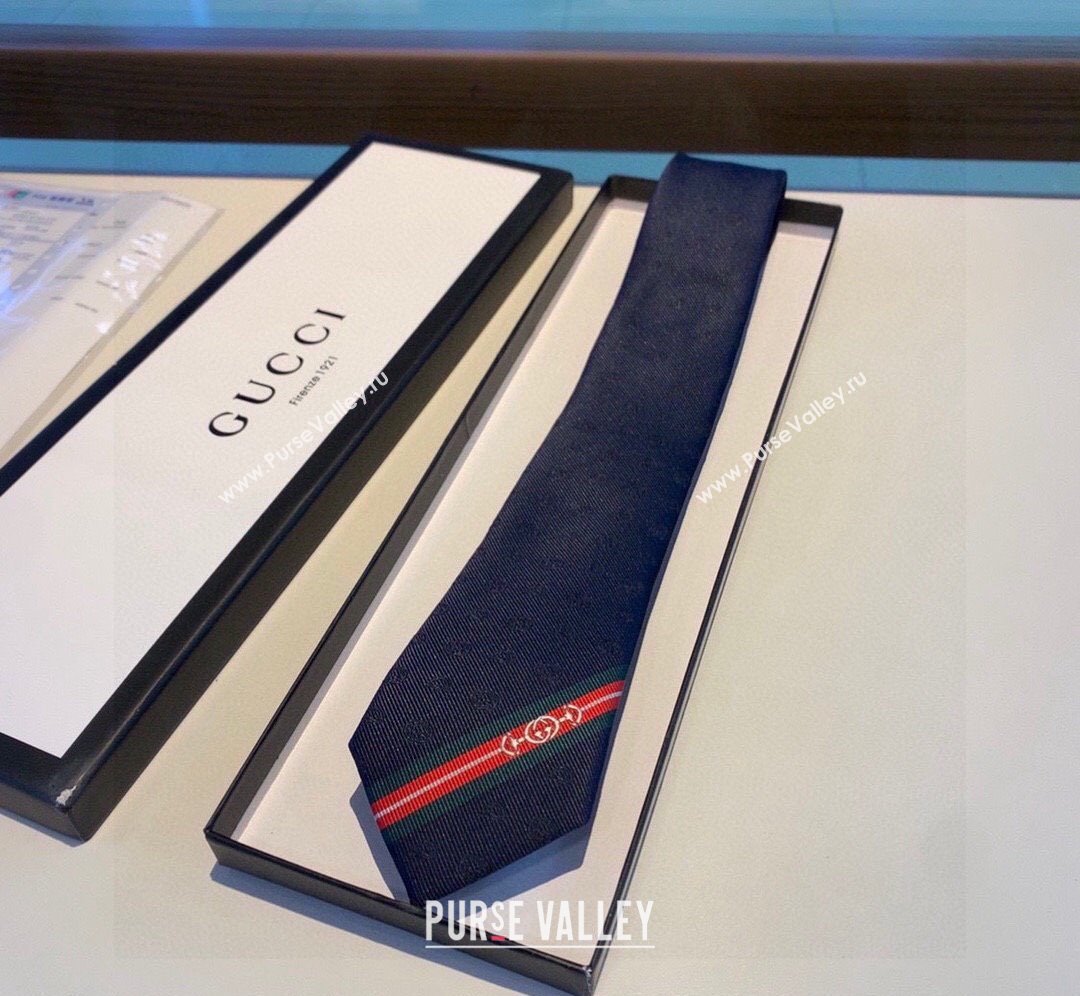 Gucci Blue Silk Tie with GG Hosebit 2023 1122 (XMN-231122019)