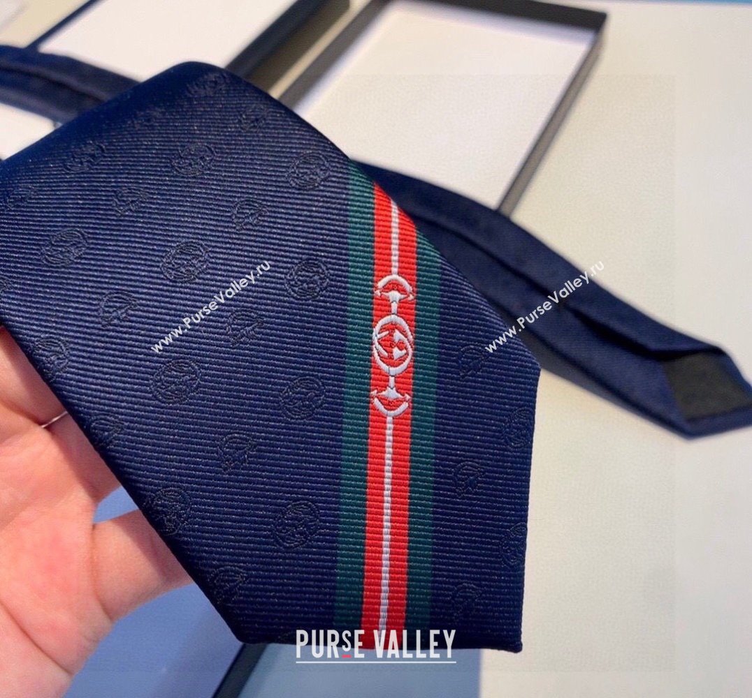 Gucci Blue Silk Tie with GG Hosebit 2023 1122 (XMN-231122019)