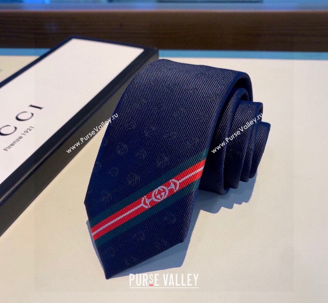 Gucci Blue Silk Tie with GG Hosebit 2023 1122 (XMN-231122019)