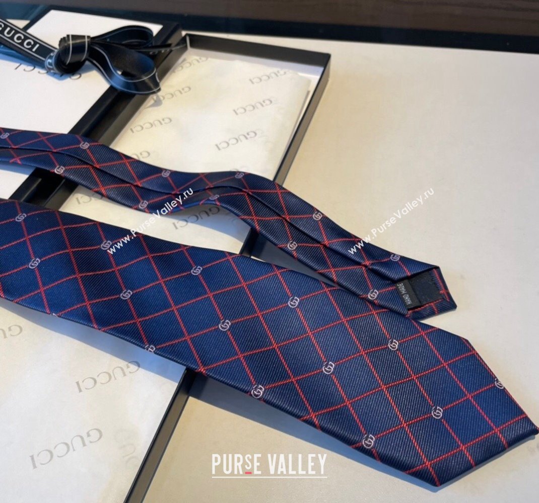 Gucci Silk Tie with GG Web Blue/Red 2023 1122 (XMN-231122022)