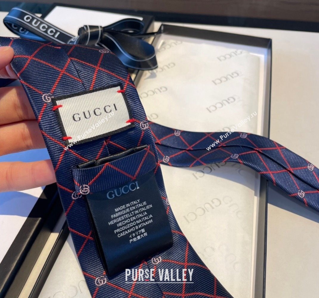 Gucci Silk Tie with GG Web Blue/Red 2023 1122 (XMN-231122022)