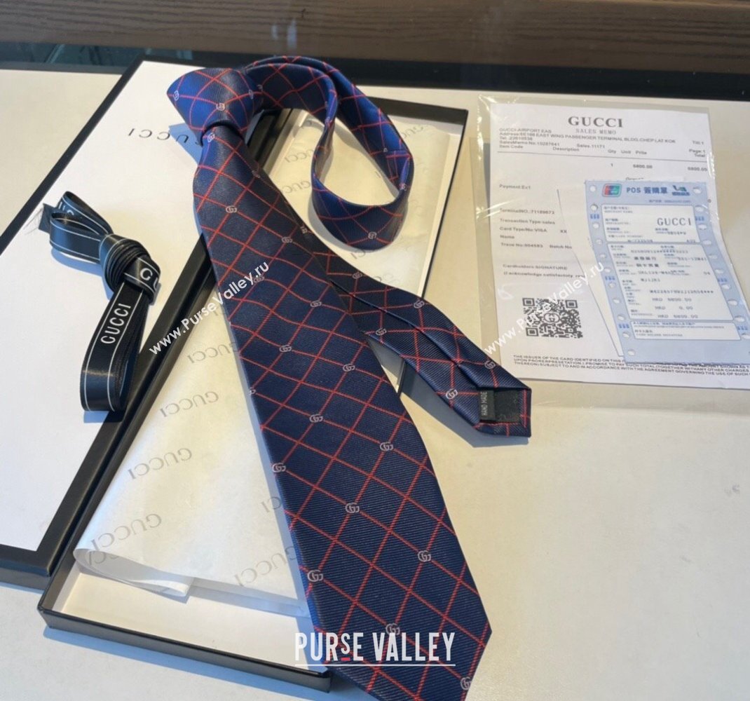 Gucci Silk Tie with GG Web Blue/Red 2023 1122 (XMN-231122022)