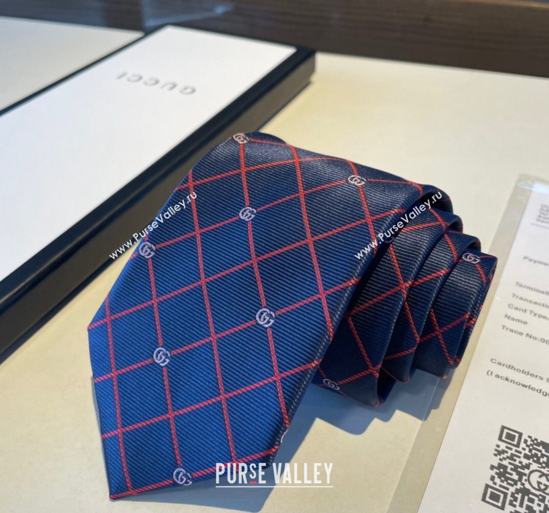 Gucci Silk Tie with GG Web Blue/Red 2023 1122 (XMN-231122022)