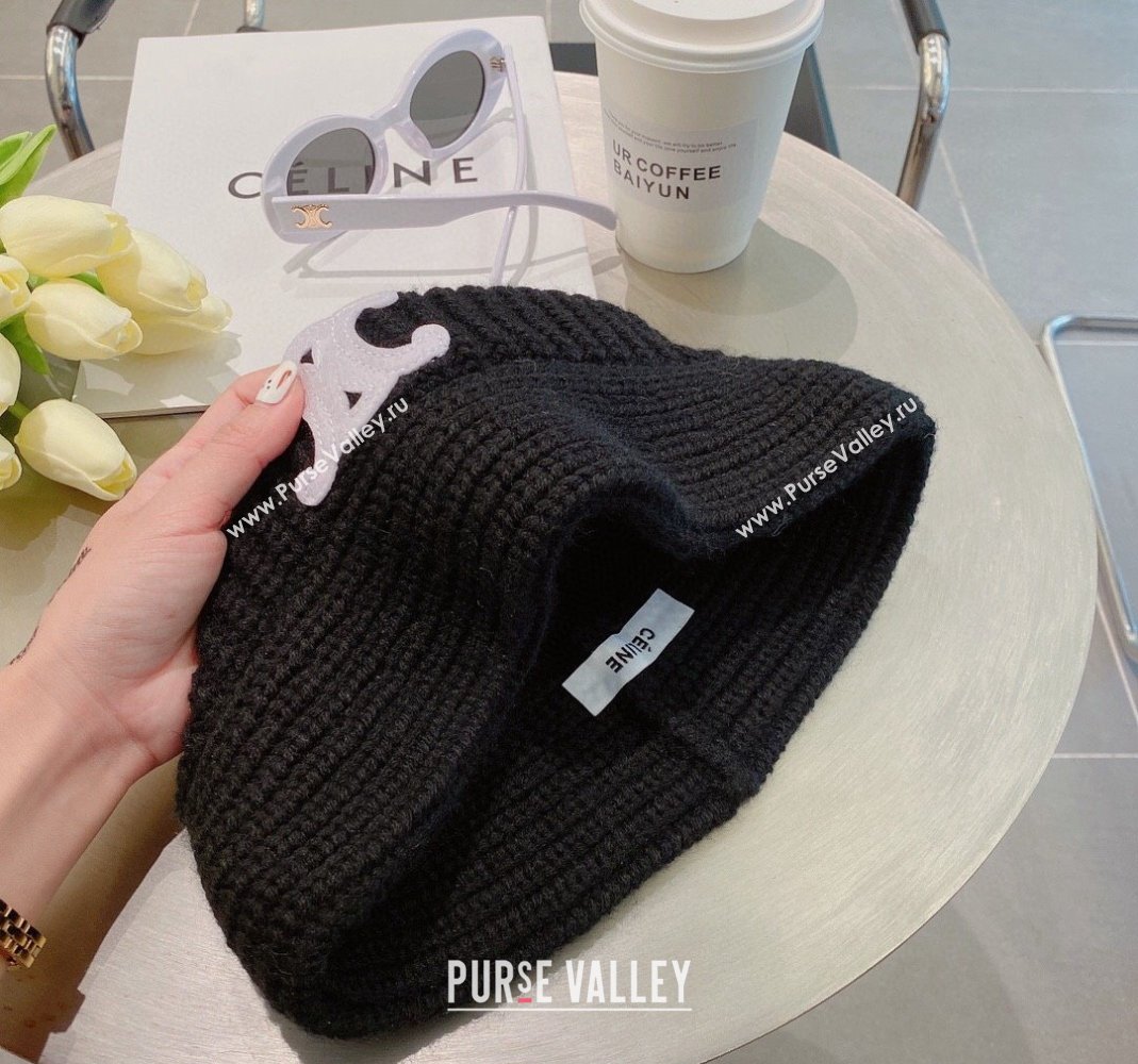 Celine Triomphe Knit Hat Black 2023 1123 (MAO-231123077)