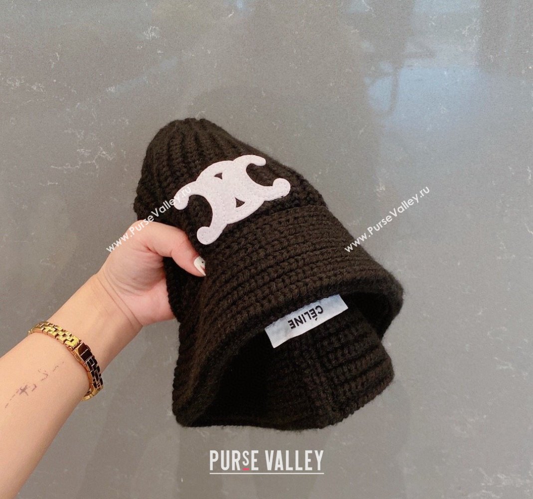 Celine Triomphe Knit Hat Black 2023 1123 (MAO-231123077)