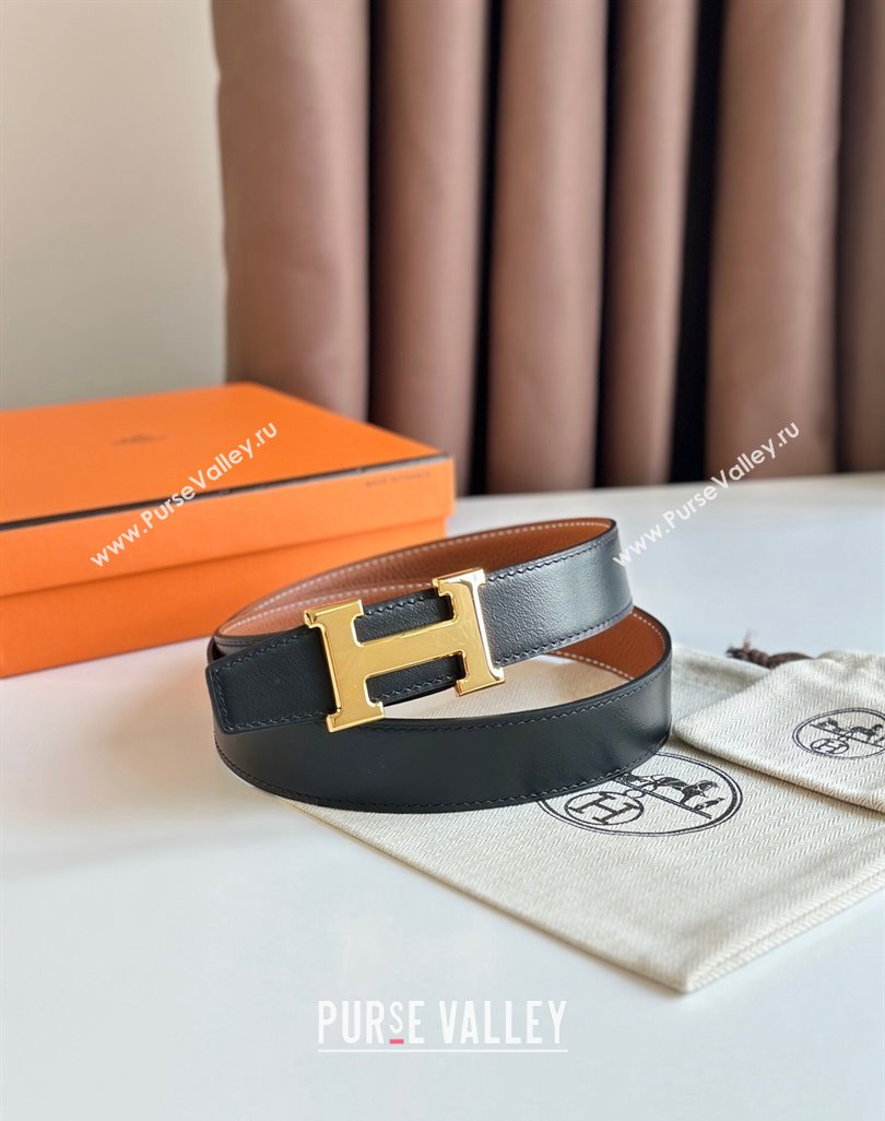 Hermes Boucle De Ceinture H Cuir Reversible Belt 3.2cm in Togo Leather Brown/Gold 2023 H5382 (99-23122012)