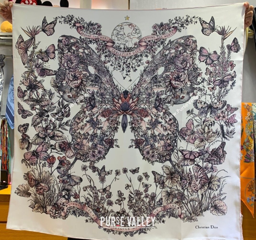 Dior Butterfly Silk Sqaure Scarf 90x90cm Pink 2023 DR122101 (WNS-231221018)