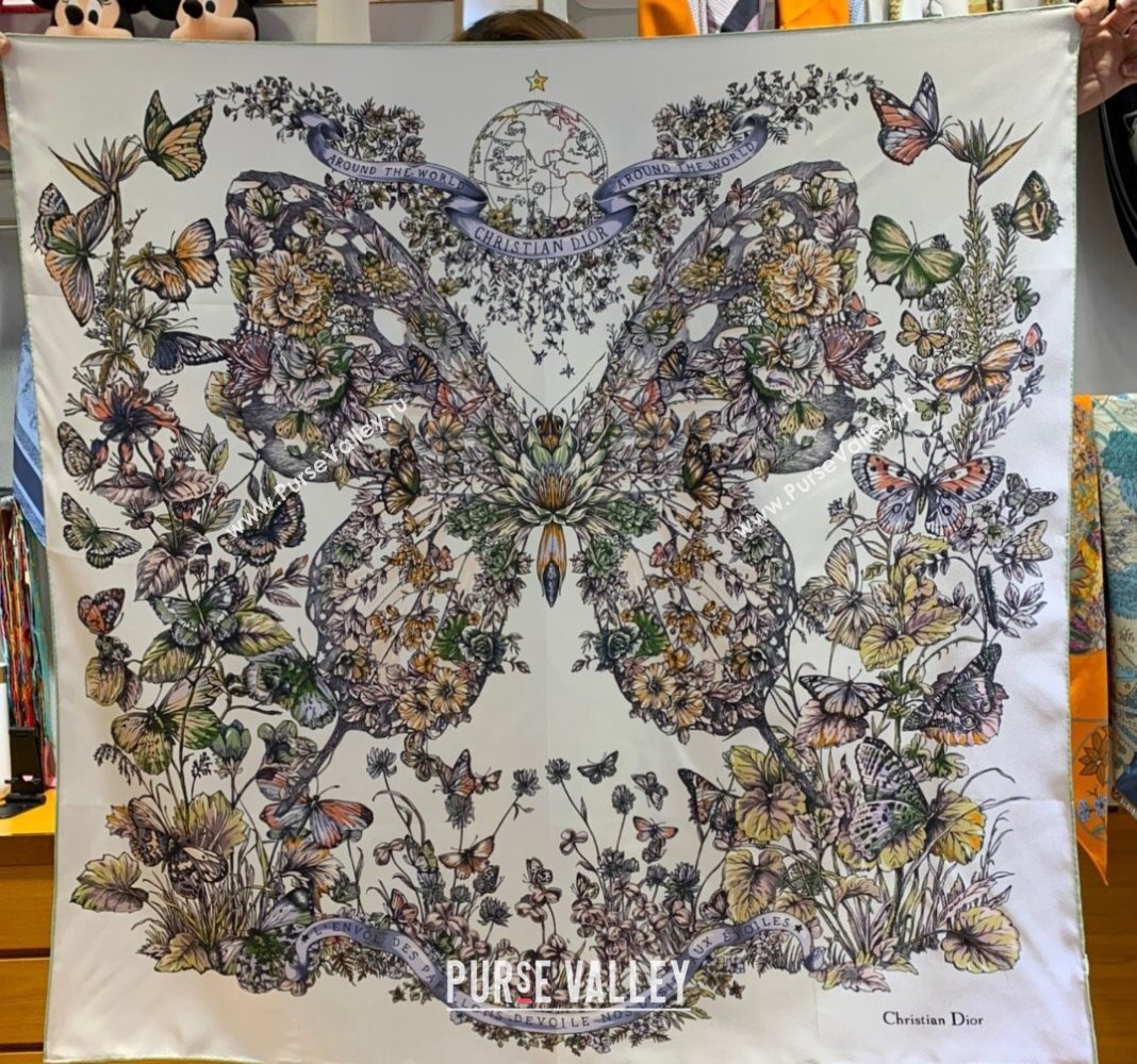 Dior Butterfly Silk Sqaure Scarf 90x90cm Green 2023 DR122101 (WNS-231221019)