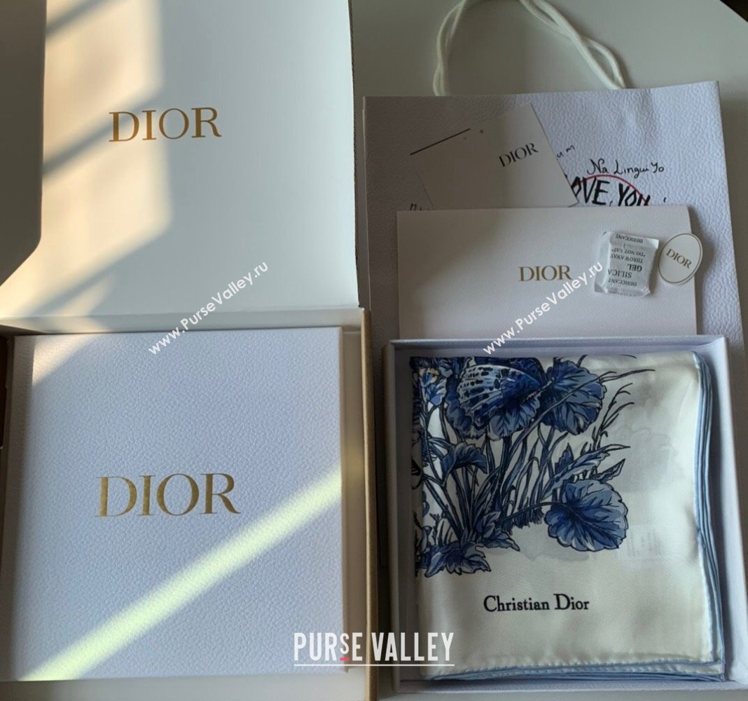 Dior Butterfly Silk Sqaure Scarf 90x90cm Blue 2023 DR122101 (WNS-231221020)