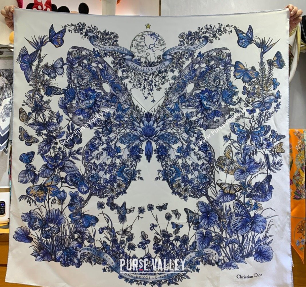 Dior Butterfly Silk Sqaure Scarf 90x90cm Blue 2023 DR122101 (WNS-231221020)