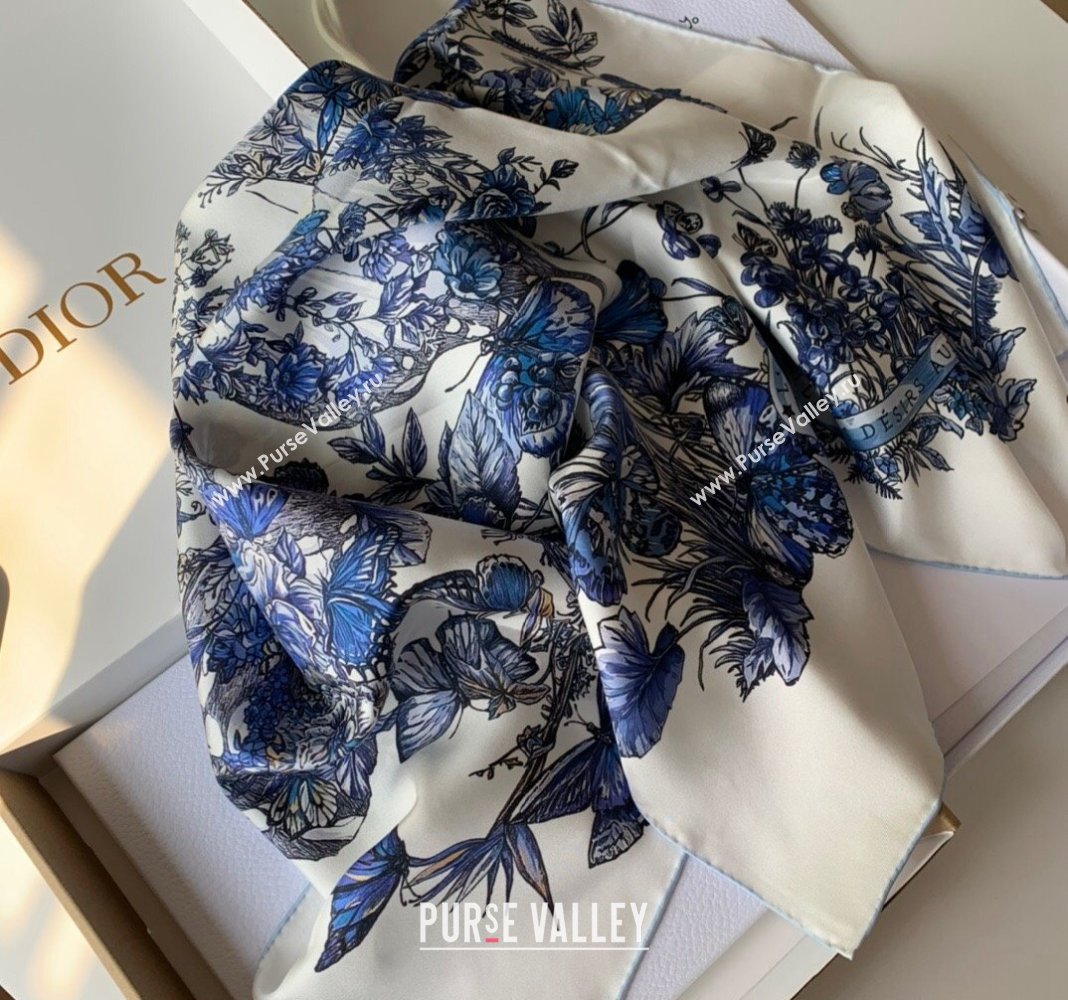 Dior Butterfly Silk Sqaure Scarf 90x90cm Blue 2023 DR122101 (WNS-231221020)