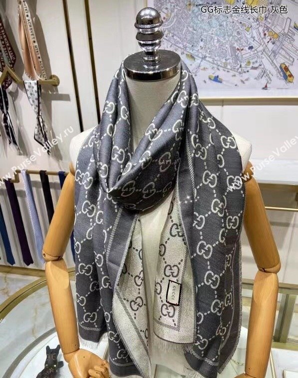 Gucci Wool and Gold-Tone Long Scarf 50x195cm Grey 2023 GG122102 (wtz-231221021)