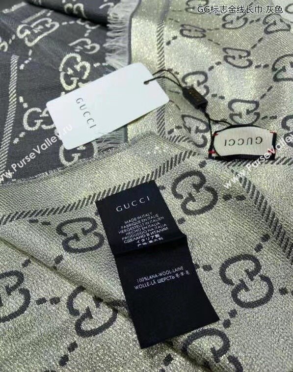 Gucci Wool and Gold-Tone Long Scarf 50x195cm Grey 2023 GG122102 (wtz-231221021)