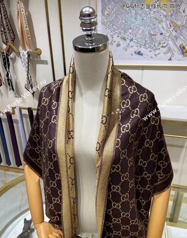 Gucci Wool and Gold-Tone Long Scarf 50x195cm Coffee 2023 GG122102 (wtz-231221022)