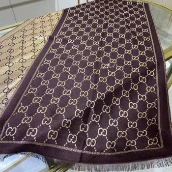 Gucci Wool and Gold-Tone Long Scarf 50x195cm Coffee 2023 GG122102 (wtz-231221022)