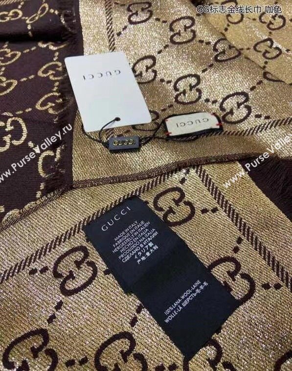 Gucci Wool and Gold-Tone Long Scarf 50x195cm Coffee 2023 GG122102 (wtz-231221022)