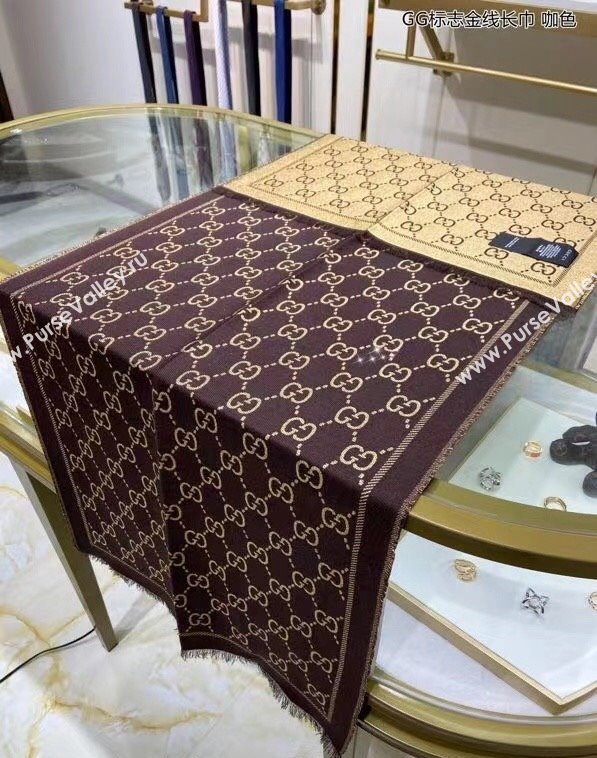 Gucci Wool and Gold-Tone Long Scarf 50x195cm Coffee 2023 GG122102 (wtz-231221022)