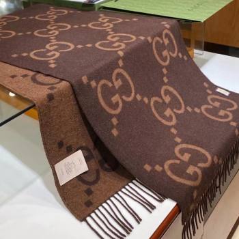 Gucci Wool Long Scarf 45x200cm Camel/Coffee Brown 2023 GG122103 (wtz-231221025)