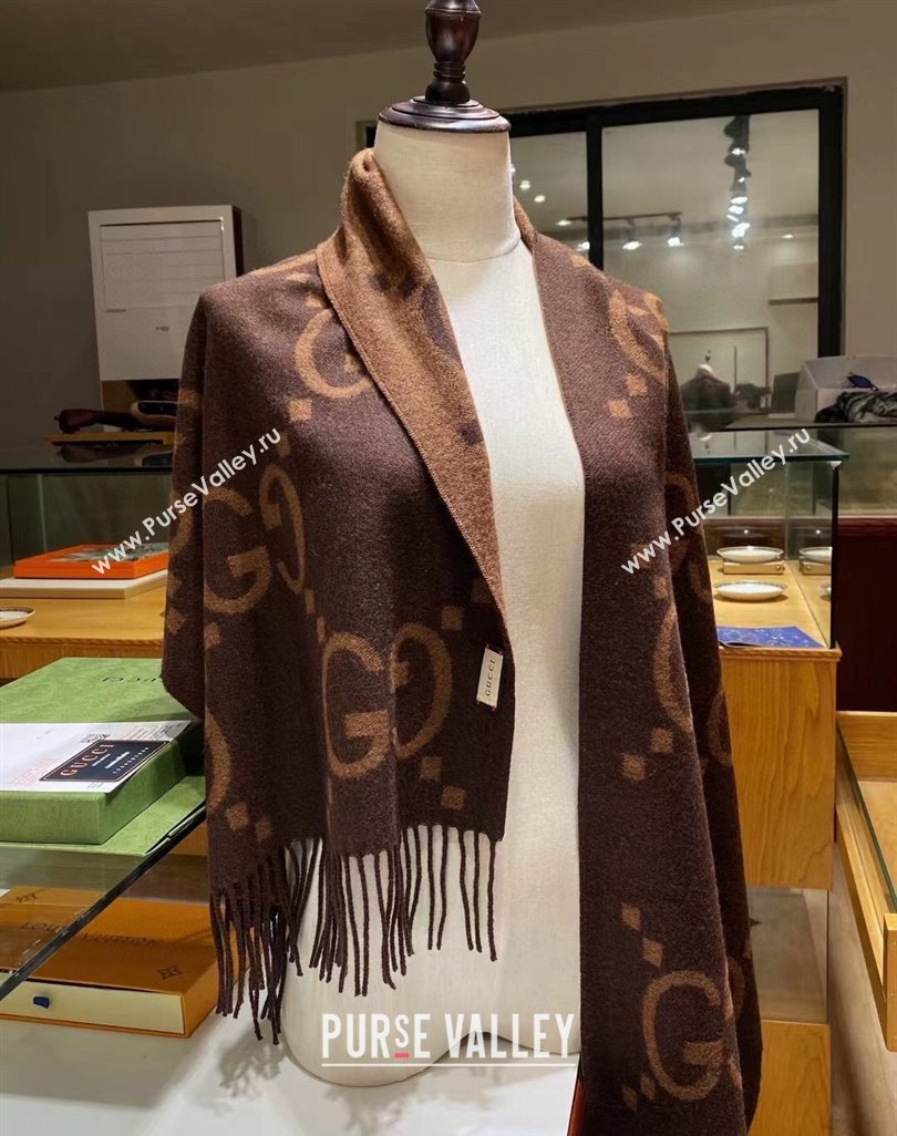 Gucci Wool Long Scarf 45x200cm Camel/Coffee Brown 2023 GG122103 (wtz-231221025)