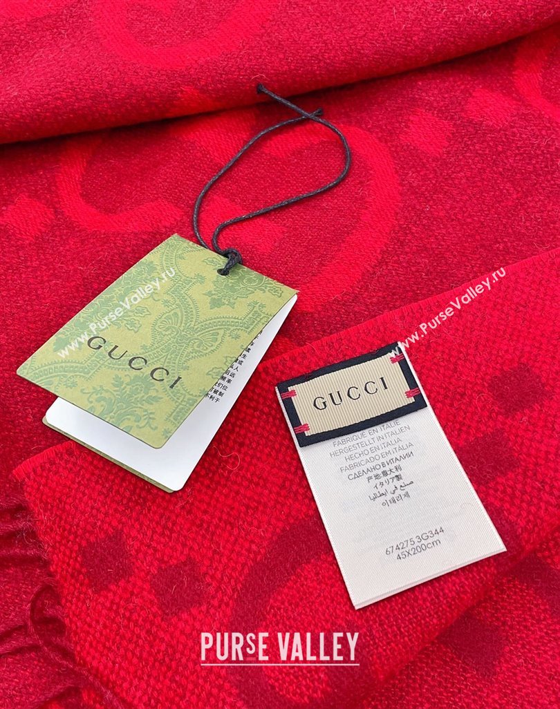 Gucci Wool Long Scarf 45x200cm Red 2023 GG122103 (wtz-231221027)