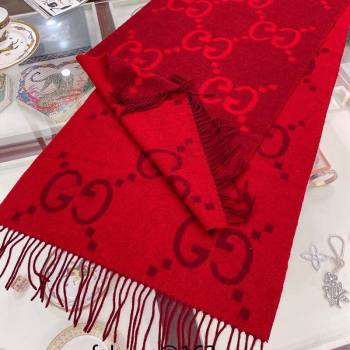 Gucci Wool Long Scarf 45x200cm Red 2023 GG122103 (wtz-231221027)