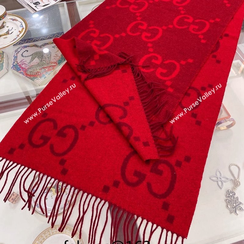 Gucci Wool Long Scarf 45x200cm Red 2023 GG122103 (wtz-231221027)