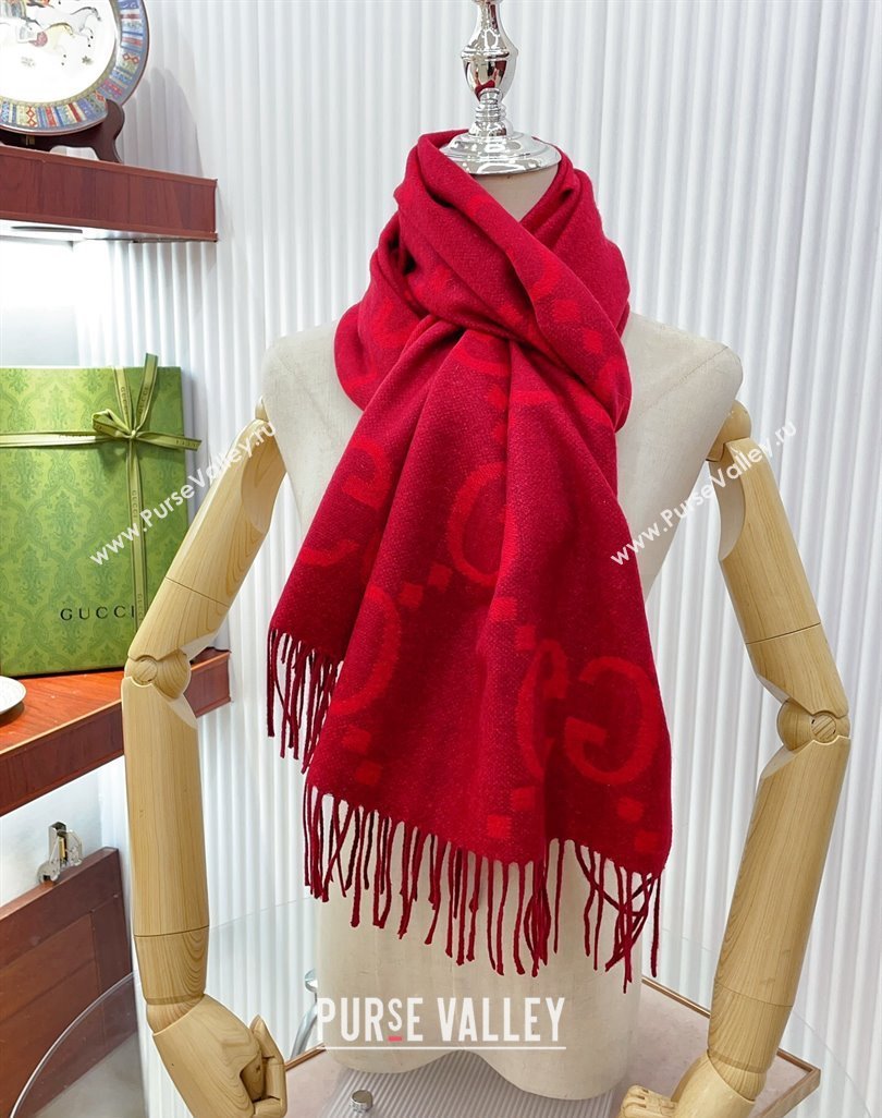 Gucci Wool Long Scarf 45x200cm Red 2023 GG122103 (wtz-231221027)