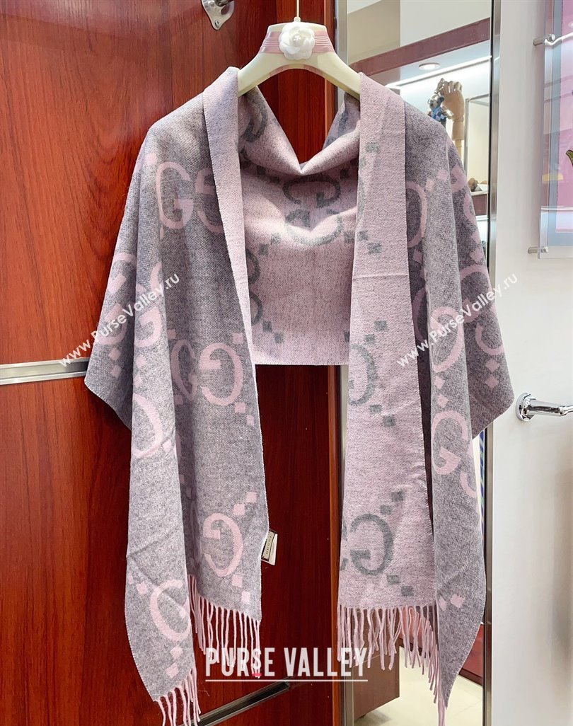 Gucci Wool Long Scarf 45x200cm Light Pink/Grey 2023 GG122103 (wtz-231221028)