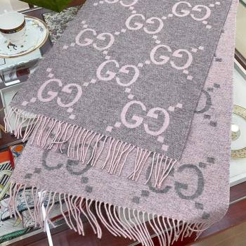 Gucci Wool Long Scarf 45x200cm Light Pink/Grey 2023 GG122103 (wtz-231221028)