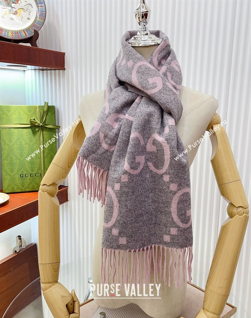 Gucci Wool Long Scarf 45x200cm Light Pink/Grey 2023 GG122103 (wtz-231221028)