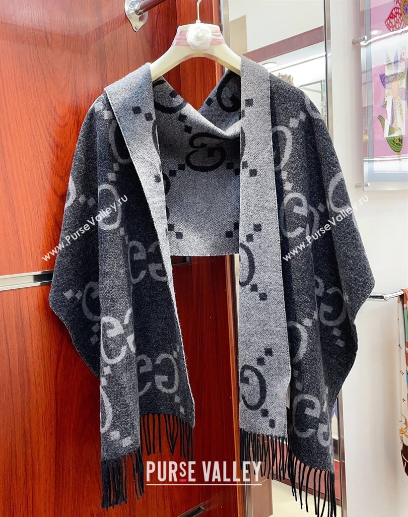 Gucci Wool Long Scarf 45x200cm Grey/Black 2023 GG122103 (wtz-231221029)