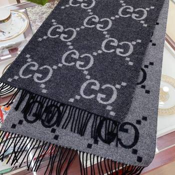 Gucci Wool Long Scarf 45x200cm Grey/Black 2023 GG122103 (wtz-231221029)