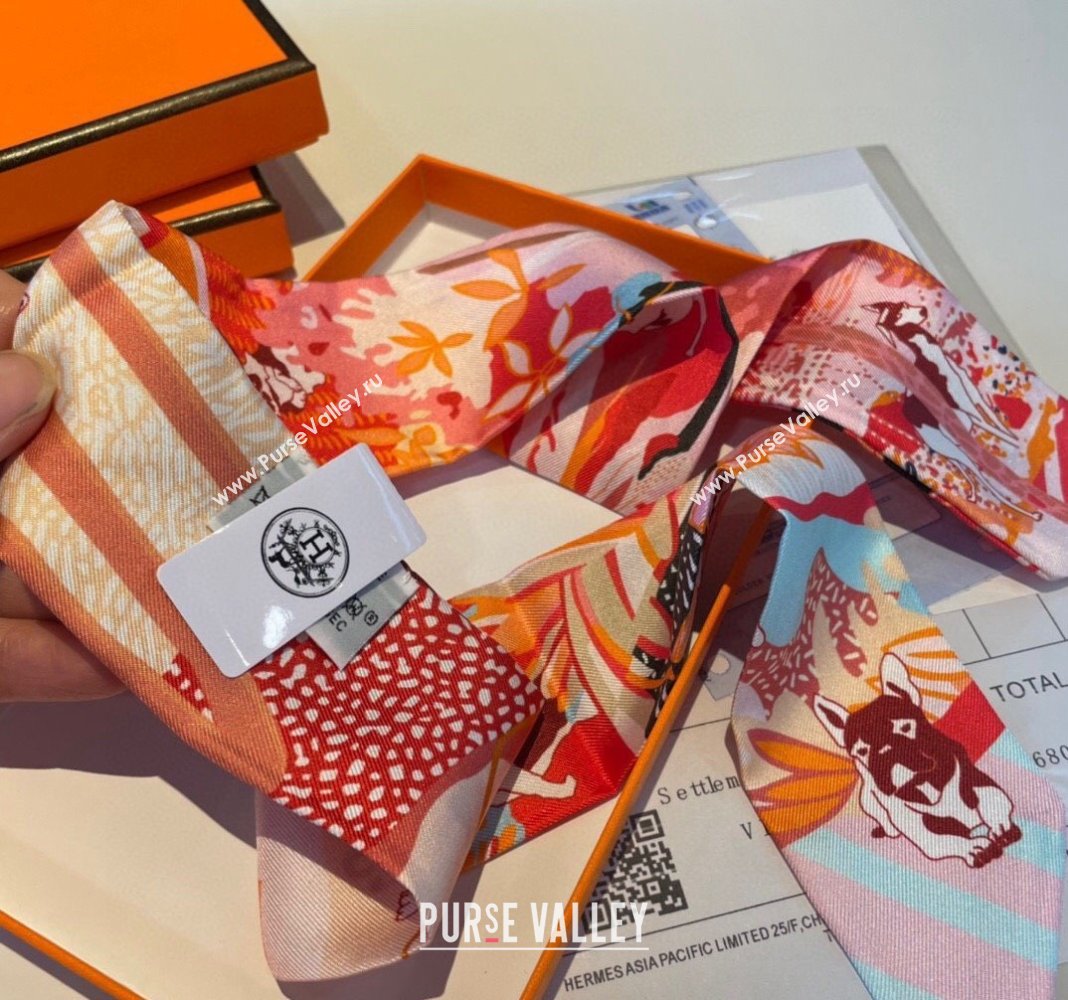 Hermes Silk Twilly Bandeau Scarf 5x86cm Orange 2023 1221 (LR-231221039)