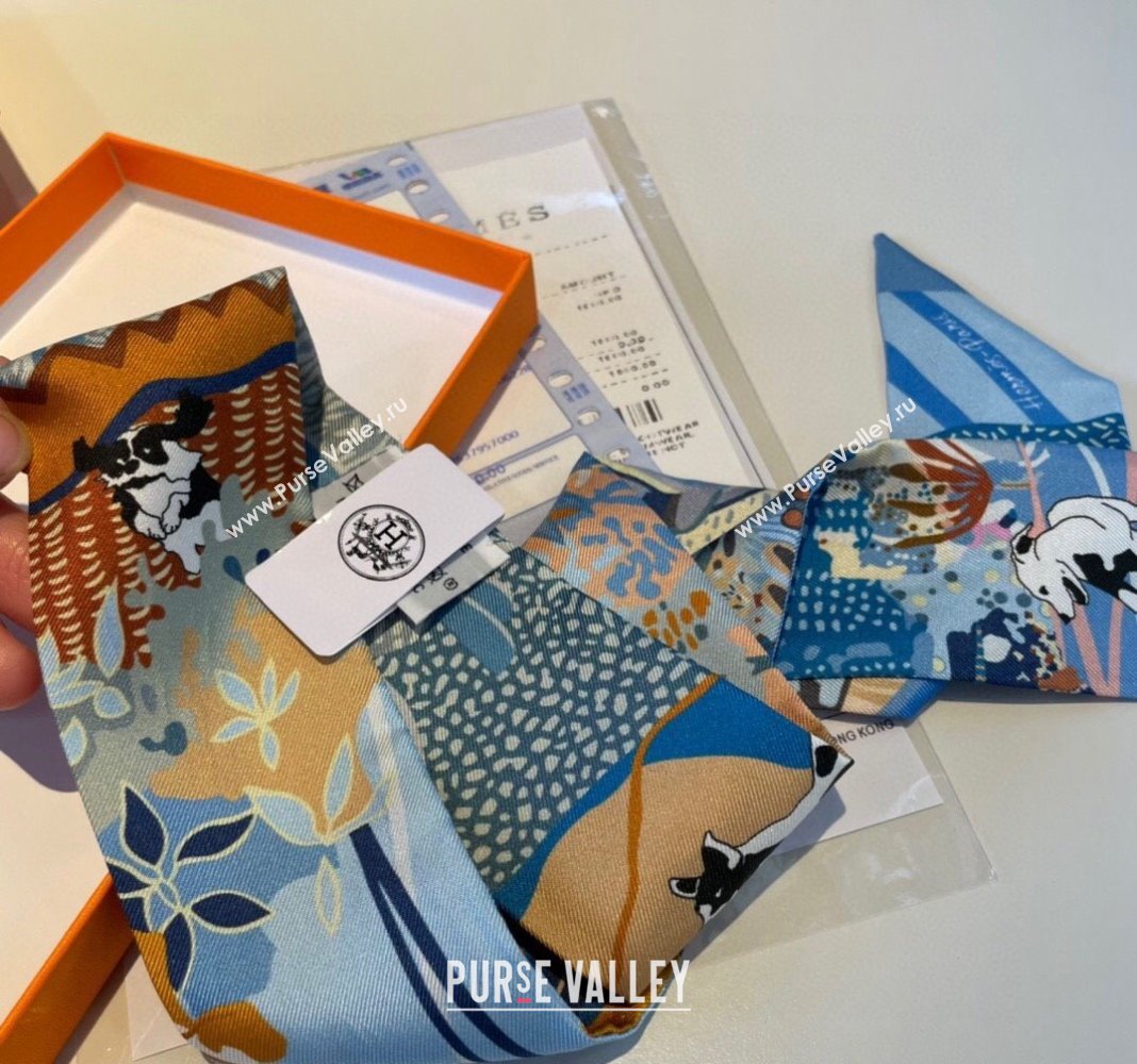 Hermes Silk Twilly Bandeau Scarf 5x86cm Light Blue 2023 1221 (LR-231221041)