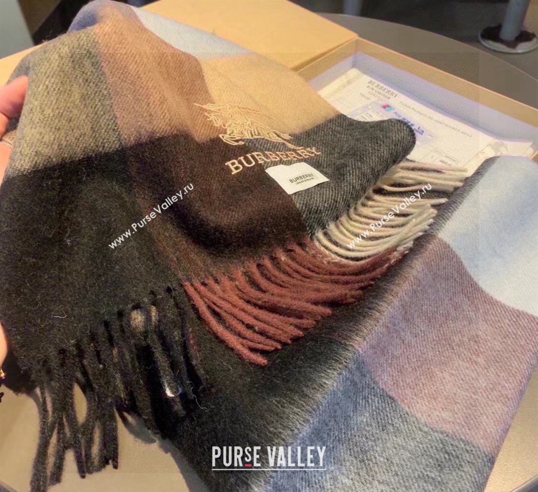 Burberry Check Cashmere Scarf with Knight Logo 35x180cm Grey 2023 BR122101 (XMN-231221002)