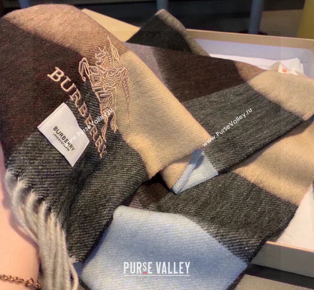 Burberry Check Cashmere Scarf with Knight Logo 35x180cm Grey 2023 BR122101 (XMN-231221002)