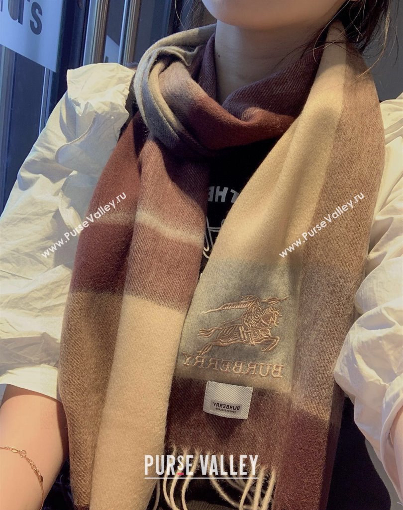 Burberry Check Cashmere Scarf with Knight Logo 35x180cm Brown 2023 BR122101 (XMN-231221004)