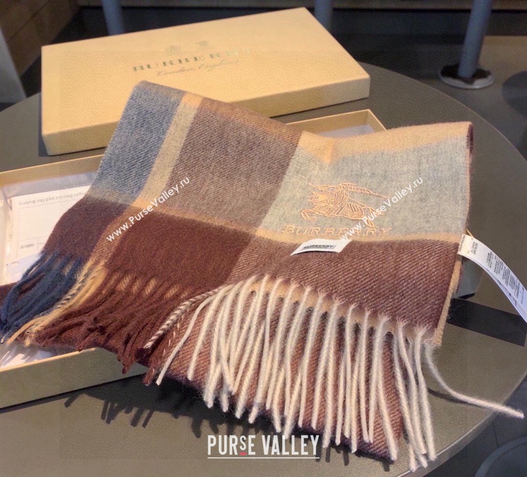 Burberry Check Cashmere Scarf with Knight Logo 35x180cm Brown 2023 BR122101 (XMN-231221004)