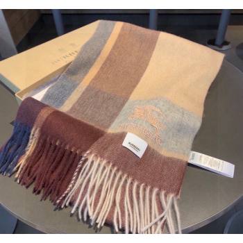 Burberry Check Cashmere Scarf with Knight Logo 35x180cm Brown 2023 BR122101 (XMN-231221004)