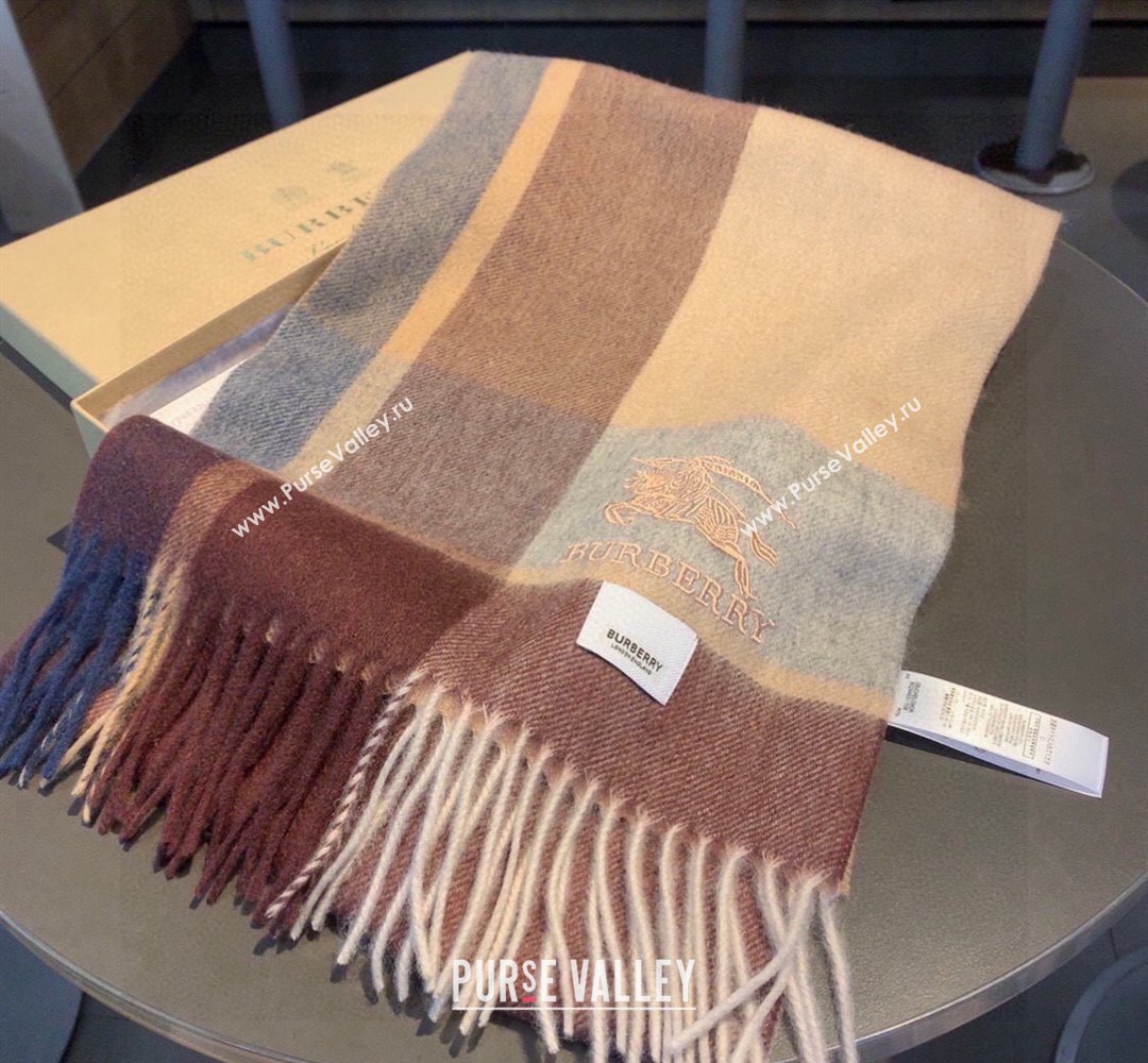 Burberry Check Cashmere Scarf with Knight Logo 35x180cm Brown 2023 BR122101 (XMN-231221004)