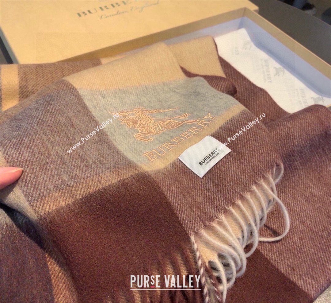 Burberry Check Cashmere Scarf with Knight Logo 35x180cm Brown 2023 BR122101 (XMN-231221004)