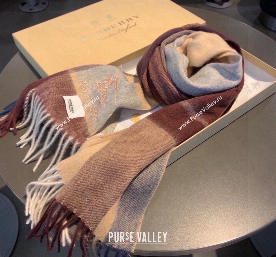 Burberry Check Cashmere Scarf with Knight Logo 35x180cm Brown 2023 BR122101 (XMN-231221004)