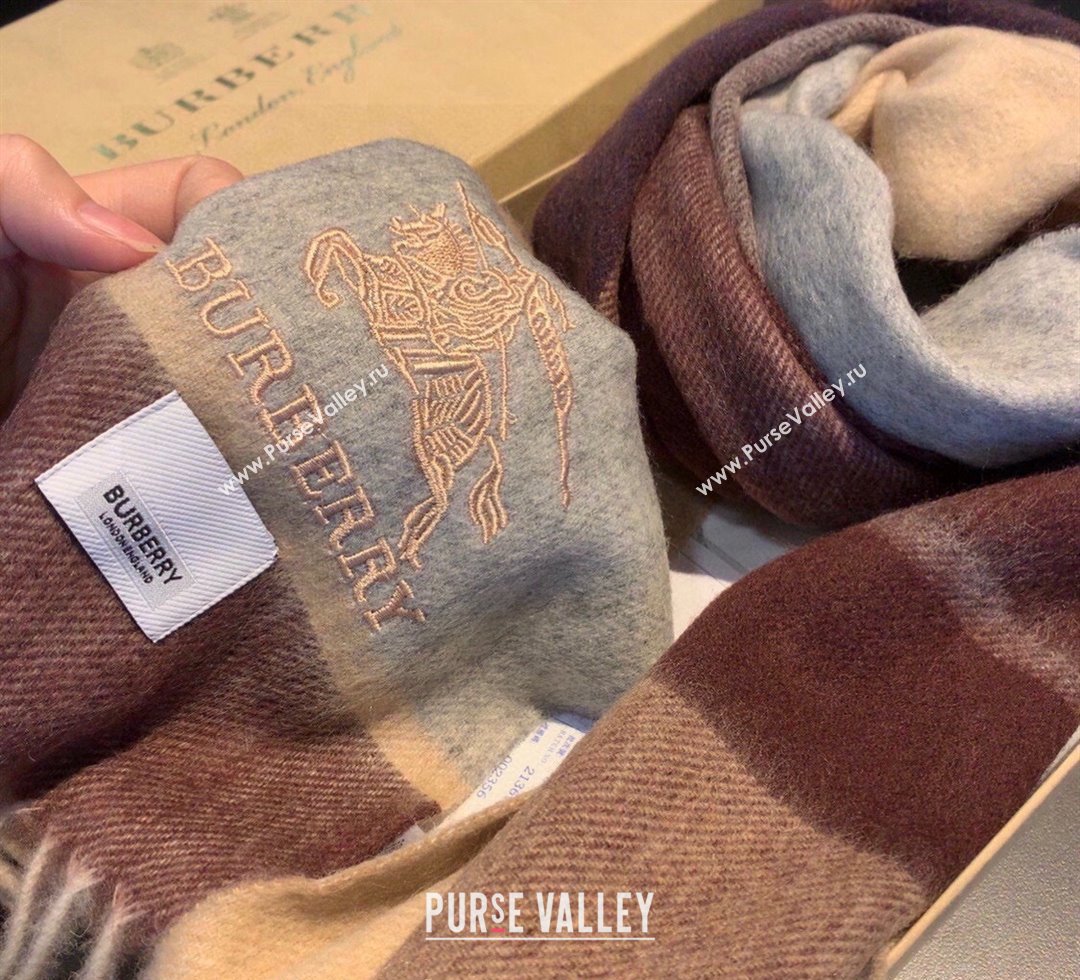 Burberry Check Cashmere Scarf with Knight Logo 35x180cm Brown 2023 BR122101 (XMN-231221004)