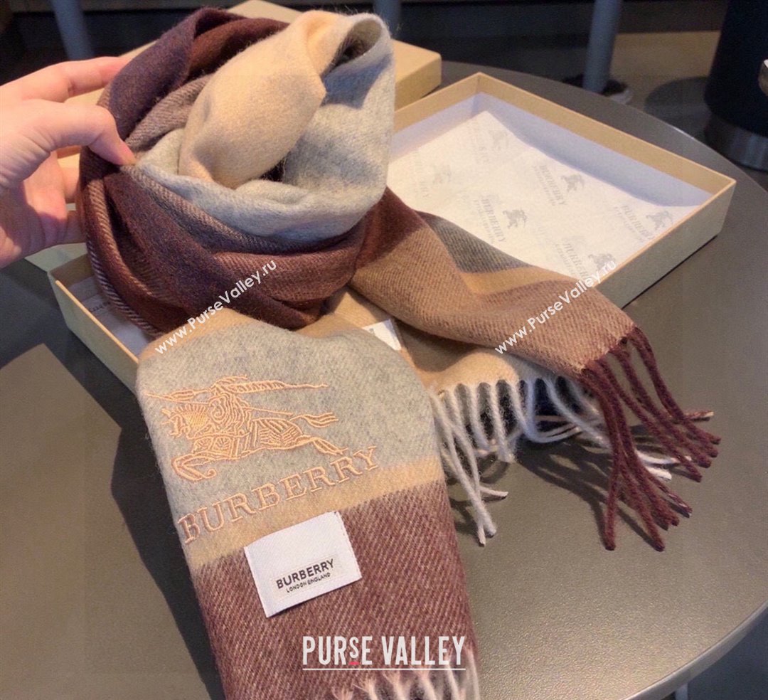 Burberry Check Cashmere Scarf with Knight Logo 35x180cm Brown 2023 BR122101 (XMN-231221004)