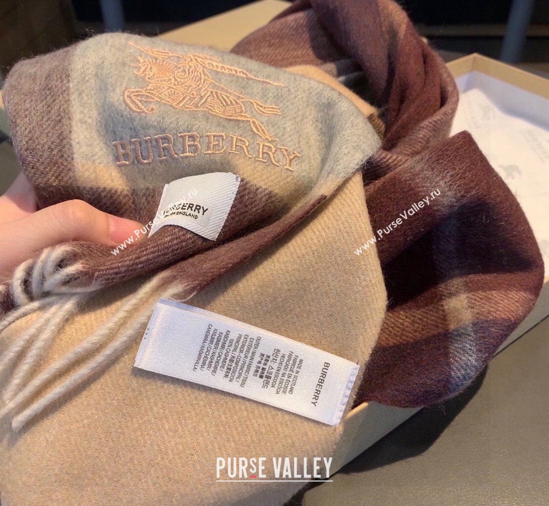Burberry Check Cashmere Scarf with Knight Logo 35x180cm Brown 2023 BR122101 (XMN-231221004)