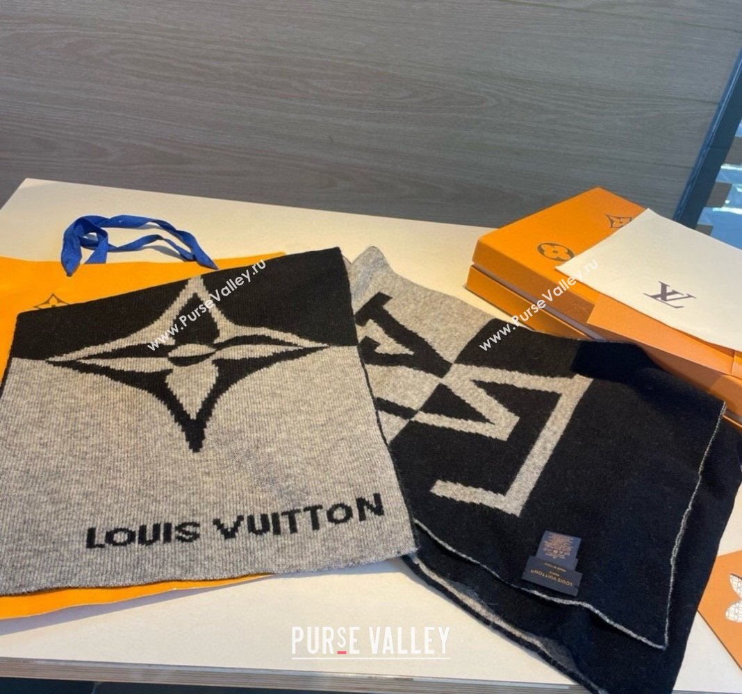 Louis Vuitton Knit Cashmere Long Scarf 32x180cm Grey/Black 2023 LV122101 (XMN-231221008)